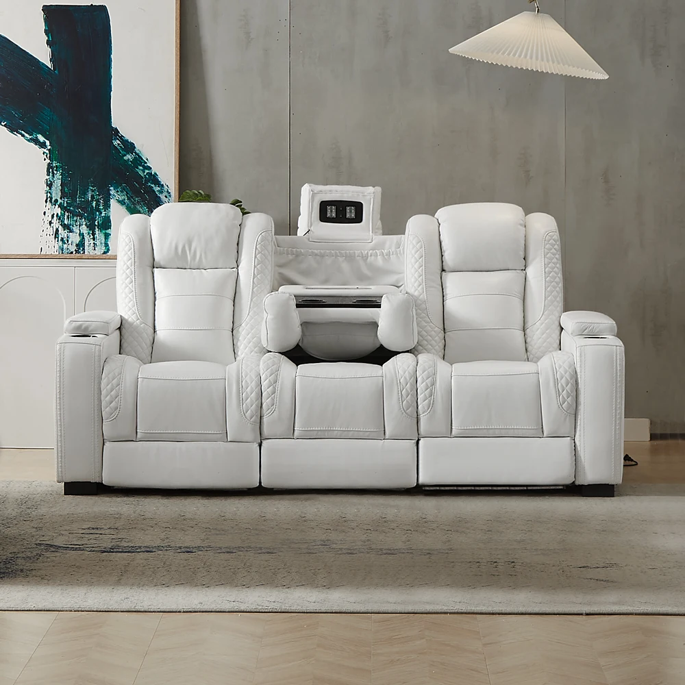 Home Cinema Recliners - 럭셔리 전동 리클라이너 화이트 가죽 소파,