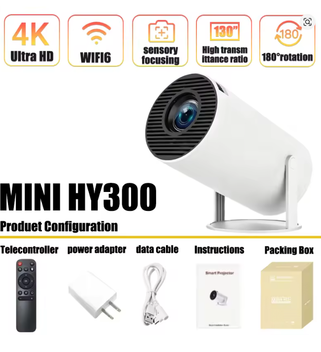 Home Cinema Mini - 미니 HY300 휴대용 프로젝터 안드로이드 11